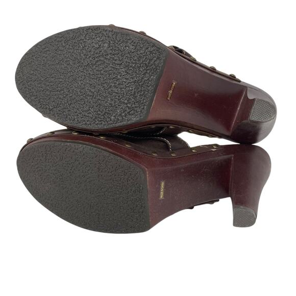 Brown Faux Suede Heeled Clogs With Faux Fur Trim Size 8.5 - Picture 11 of 12